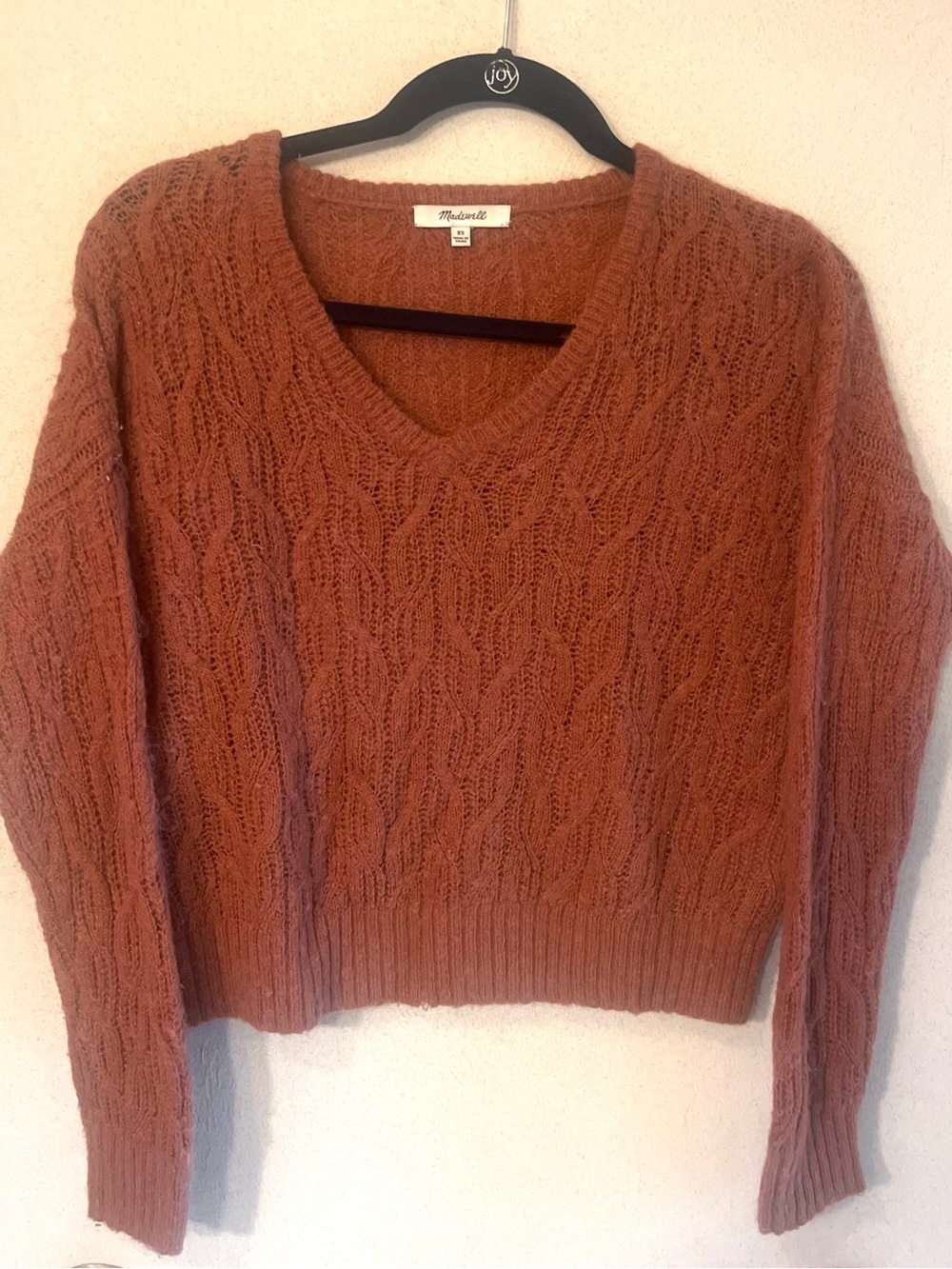 Madewell Burnt Orange Cable V‑Neck Sweater